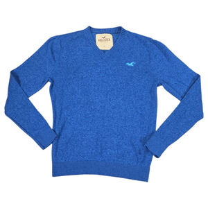 Hollister Men Small Blue Knit V Neck Sweater Casual Preppy Everyday School EUC